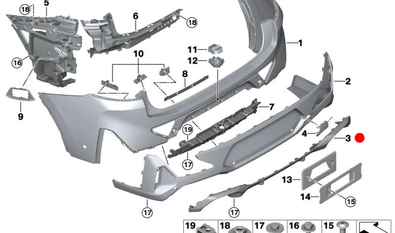 Unterer Heckdiffusor OEM 51128081868 für BMW x4 G02N. Originaler BMW Ersatz.