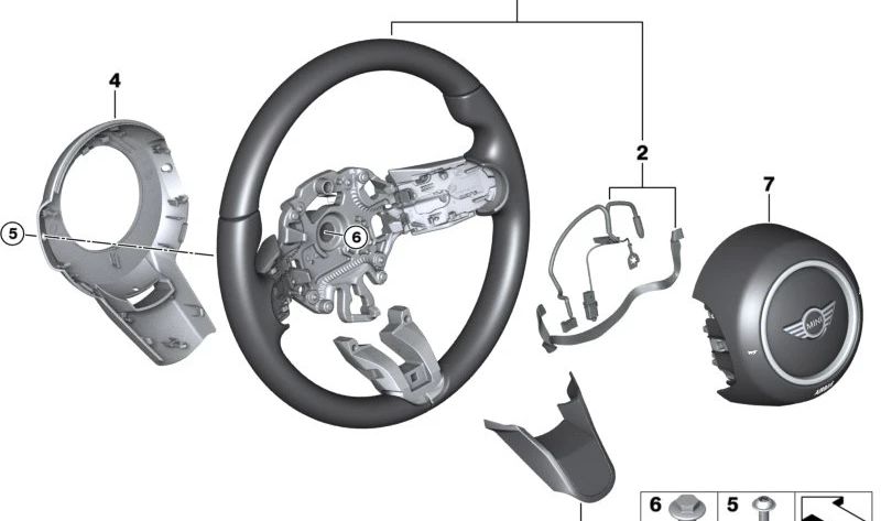 Volante deportivo de cuero OEM 32305A0C813 para MINI F56 LCI, F56 BEV LCI, F55 LCI, Clubman F54 LCI, Cabrio F57 LCI, Countryman F60 LCI. Original MINI.