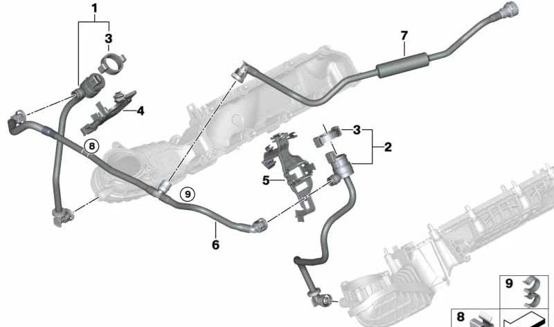 Tubo de ventilación del tanque con resonador OEM 13908601845 para BMW G30, G11, G12. Original BMW.