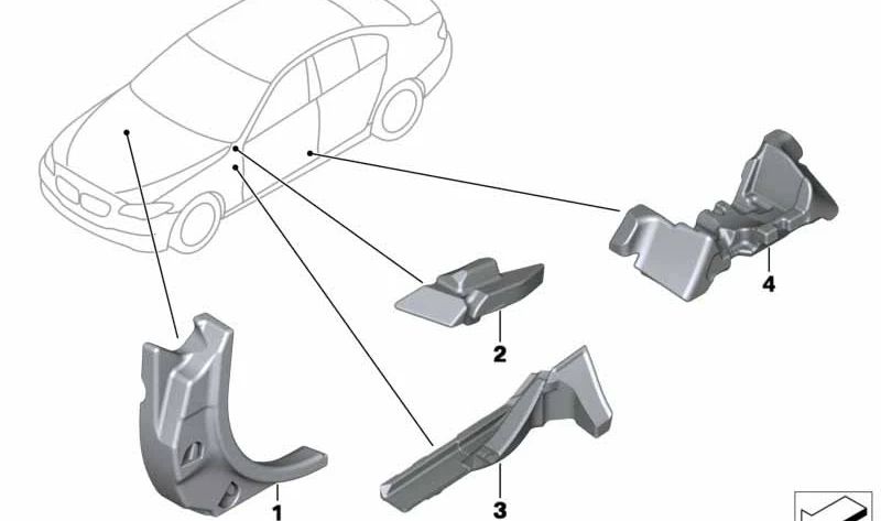 Aislante acústico derecho pilar A OEM 51487269728 para BMW F10, F10N, F11, F11N, F18, F18N. Pieza original BMW.