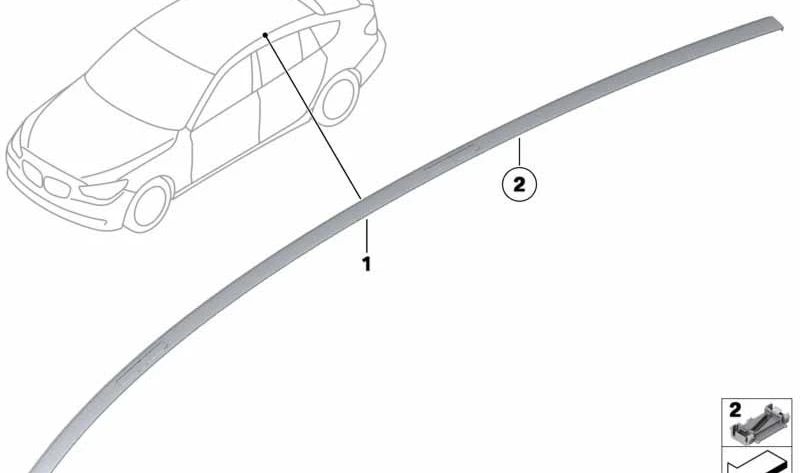 Moldura techo derecha imprimada OEM 51137259920 para BMW F07 y F07N. Repuesto original BMW. Ideal si buscas la moldura lateral del techo en el lado derecho.