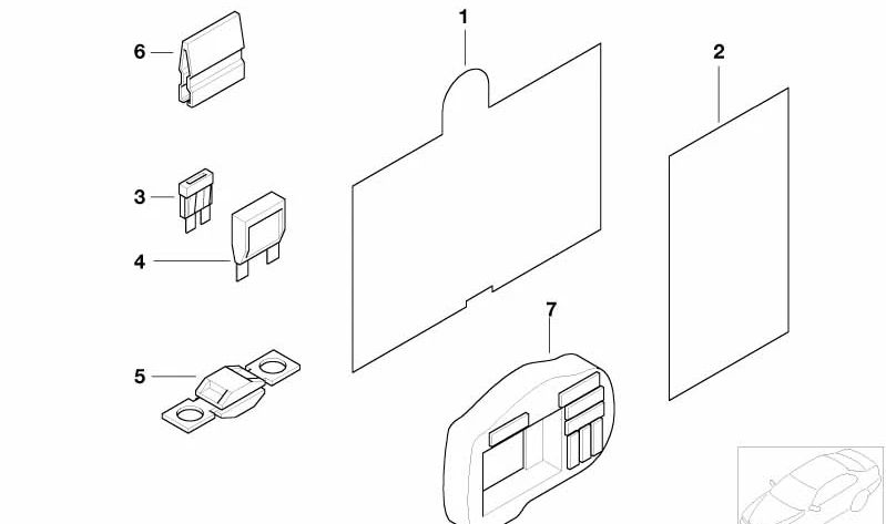 OEM 71236934435 fuse assignment card for BMW E63, E64. Original BMW.