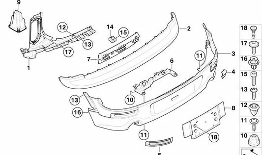 OM Printing rear bumper coating 51122757756 for Mini Clubman R55, R55 LCI. Original Mini.