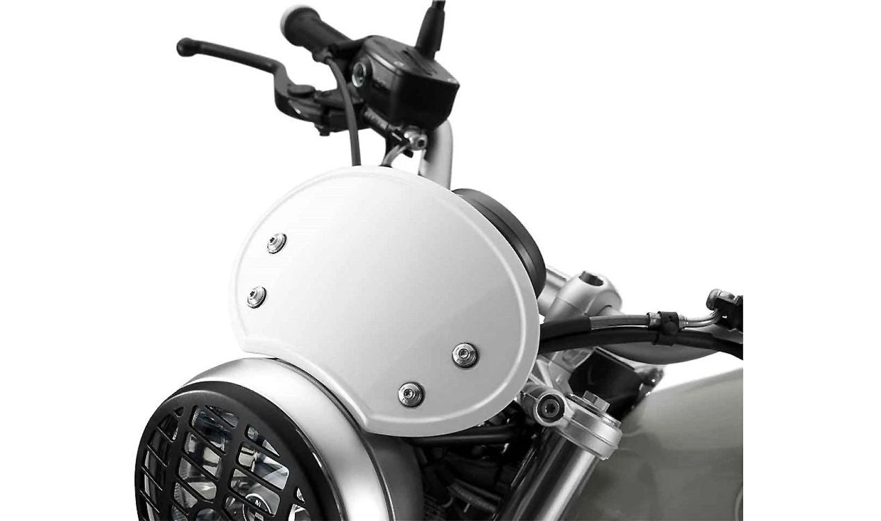 Parabrisas delantero blanco Alpine White OEM 77338559460 para motos BMW R nineT, R nineT Pure, R nineT Scrambler. Original BMW Motorrad.