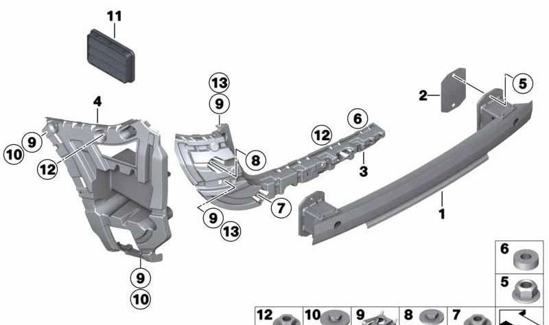 Soporte para paragolpes trasero izquierdo central OEM 51127338757 para BMW F25. Original BMW.