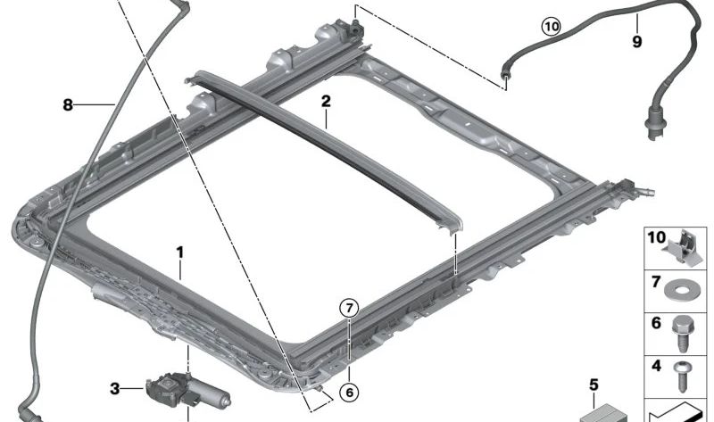 Kit de piezas pequeñas OEM 54107011166 para BMW Serie 3 G21, G28 (318d, 316d, 318i) con techo panorámico eléctrico. Compatible con modelos desde 2019 hasta 2027. Original BMW.