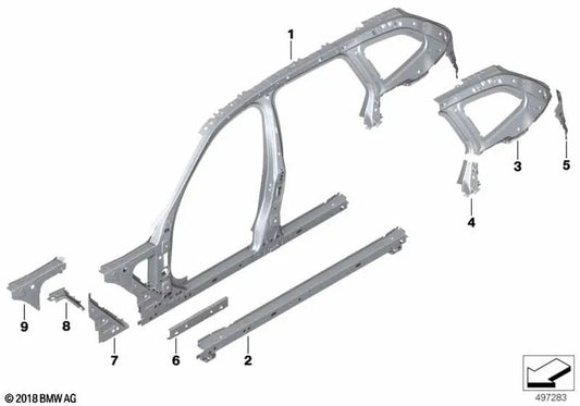 Reforço da coluna D interna esquerda OEM 41007488107 para BMW G21 Touring, G21 Touring LCI, G81 M3 Touring, G81 M3 Touring LCI. BMW genuíno.
