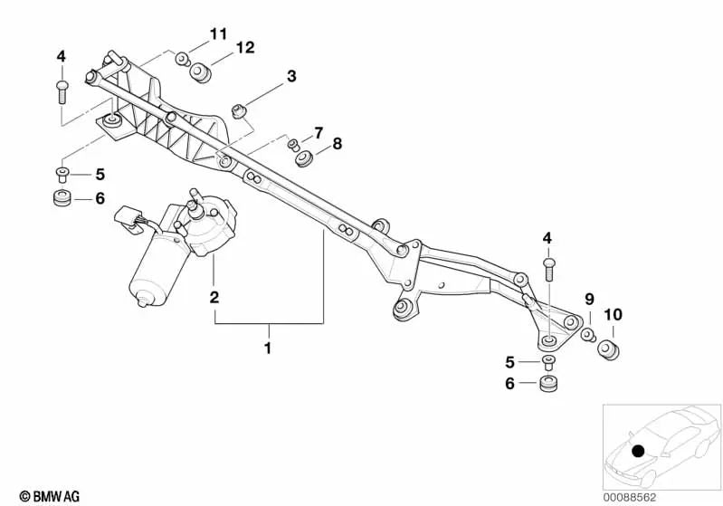 Tringlerie d'essuie-glace avec moteur OEM 61618234585 pour BMW Z8 E52. Véritable BMW.