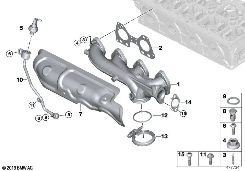 Chapa de protección térmica colector de escape OEM 11628513648 para BMW F20, F30, F32, G30, X3 F25, X4 G02... y más. Original BMW.