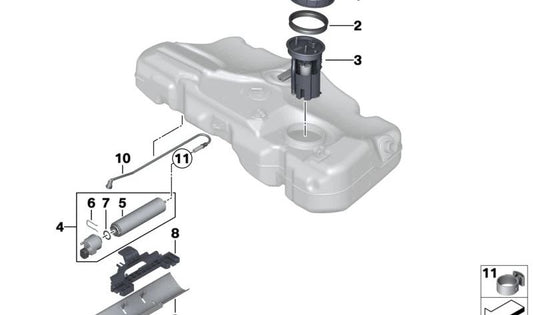 Tubería de alimentación de combustible trasera OEM 16117246411 para MINI R56 LCI, Clubman R55 LCI, Cabrio R57 LCI, Coupé R58, Roadster R59. Original MINI.