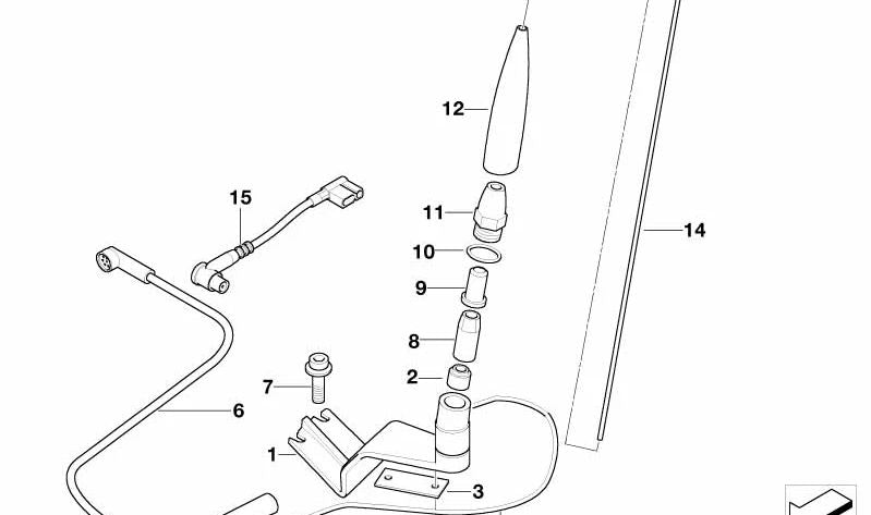 Antena de radio OEM 65212305986 para BMW Motorrad K 1200 LT (KK58, años 1998–2003). Repuesto original BMW Motorrad.