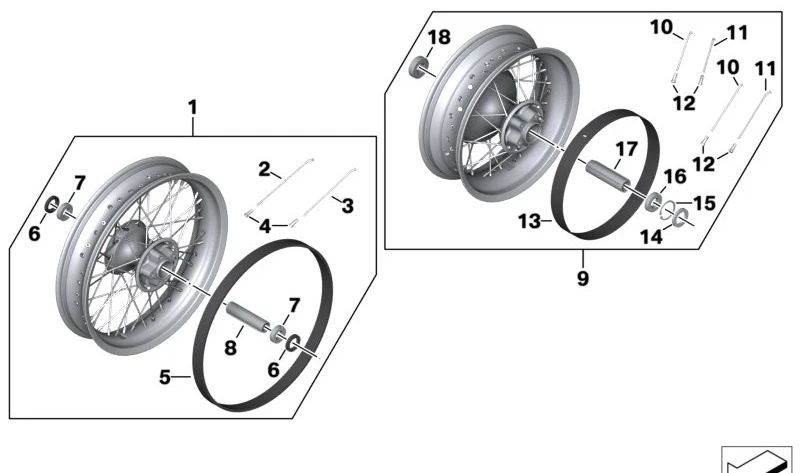 Rueda de rayos negra delantera OEM 36311691814 para motos BMW R 18, R 18 Roctane. Original BMW Motorrad.