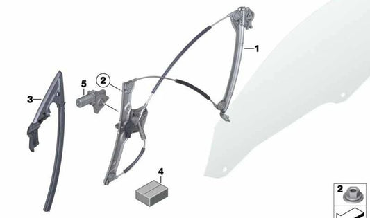 Elevalunas delantero izquierdo sin motor OEM 51337223651 para BMW F12, F13. Original BMW.