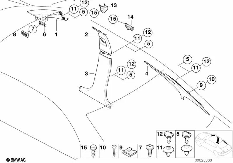 Links hintere Säulenauskleidung für BMW E39 (OEM 51437006853). Original BMW