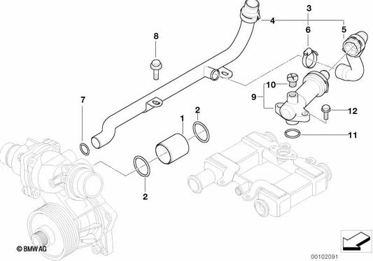 Tubo de retorno OEM 11532249261 para sistema de refrigeração BMW Série 7 E38 (740d) com motor M67, produção 1999-2001. BMW genuíno.