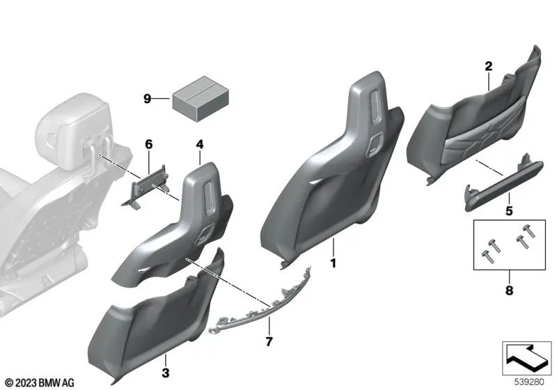 Rear Upper Comfort Seat Cover for BMW 7 Series G70 (OEM 52105A43F01). Original BMW.