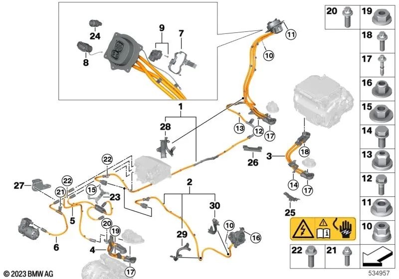 Tapa caja de enchufe de carga OEM 12905A3B455 para BMW G60 Saloon, G61 Touring. Original BMW.