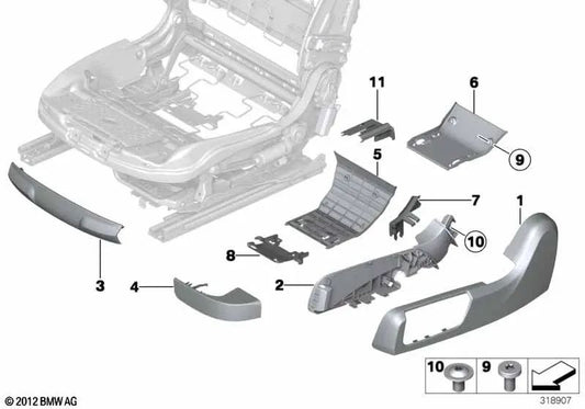 Moldura riel exterior trasero izquierdo OEM 52107269405 para BMW Serie 6 F06, F12, F13. Original BMW.