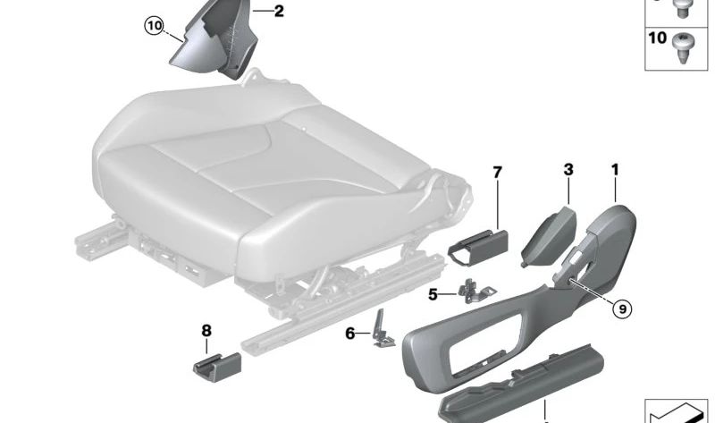 Left Electric Outer Seat Cover for BMW 2 Series G42, G87, 4 Series G22, G23, G82, G83 (OEM 52109870707). Original BMW