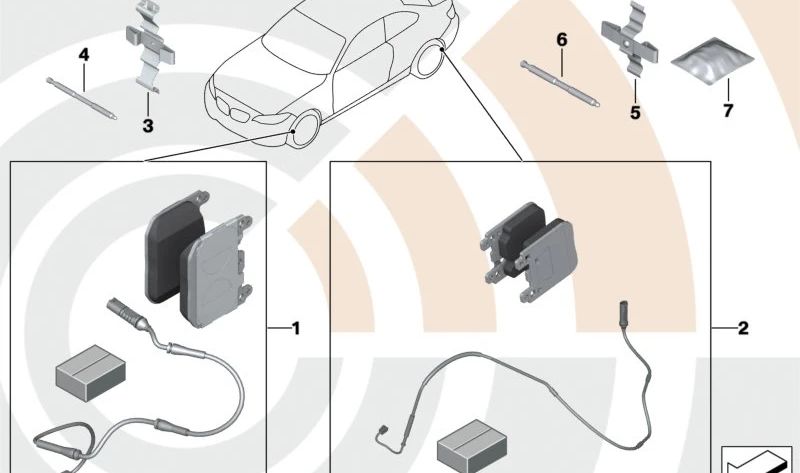 Juego de pastillas de freno con sensor OEM 34112464196 para BMW F20, F20N, F21, F21N, F30N, F31N, F34, F34N, F32, F32N, F33, F33N, F36, F36N. Original BMW.