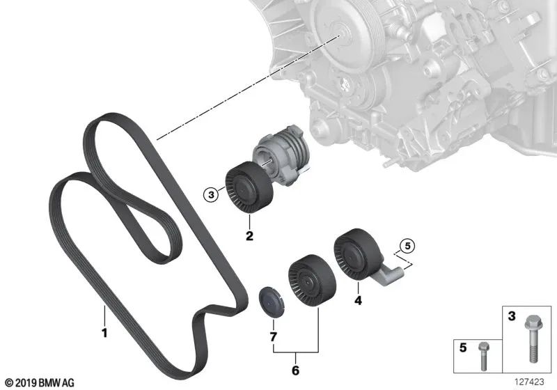 Correa acanalada para BMW E65, E66 (OEM 11287631818). Original BMW