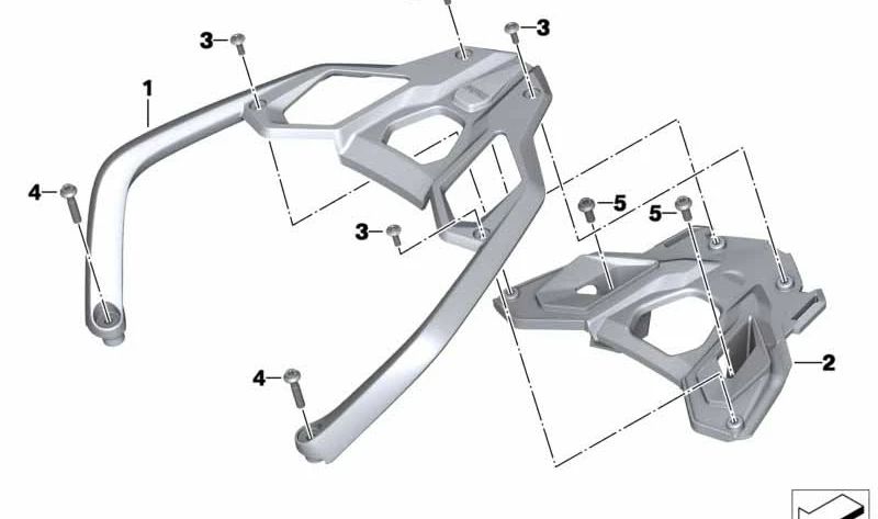 Base portaequipajes trasera OEM 46548530816 para BMW Motorrad R 1200 GS (2012–2018) y R 1250 GS (2018–2023). Original BMW Motorrad.