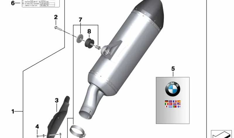 Juego de piezas adicionales para silenciador deportivo OEM 77118543505 para BMW R1200GS, R1200GS Adventure, R1250GS... y más. Original BMW Motorrad.