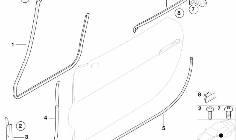 Junta de puerta delantera izquierda OEM 51338232331 para BMW E52 Z8. Original BMW.