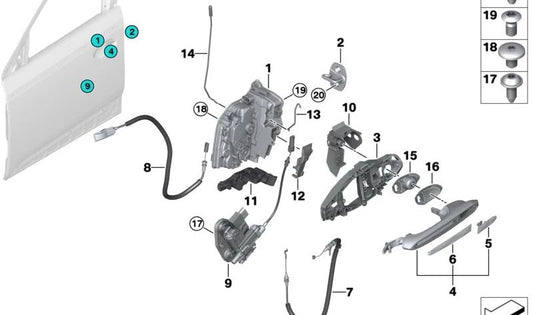 Cable Bowden de apertura interior de puerta delantera OEM 51217409277 para BMW G01, G08, F97, G02, F98, G09. Original BMW.
