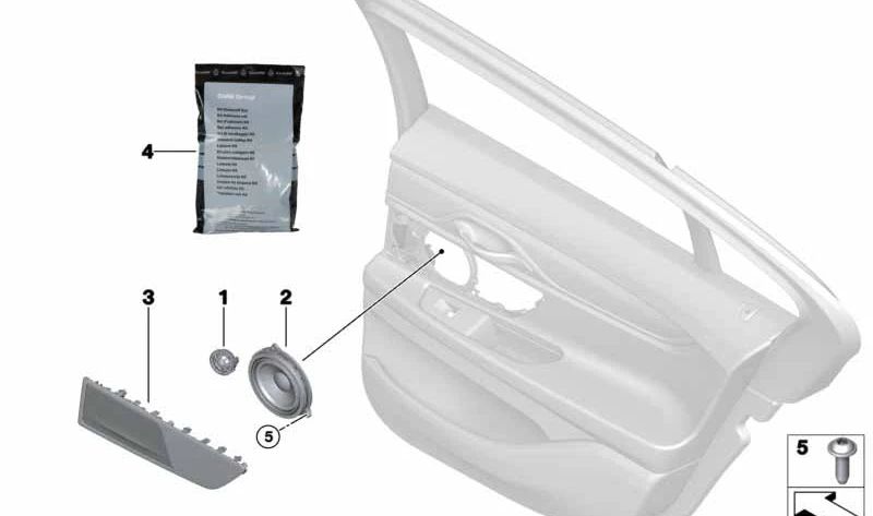 Rejilla altavoz metálica derecha OEM 65136820768 para BMW G11, G12. Compatible con modelos 725d, 730d, 730d xDrive. Original BMW.