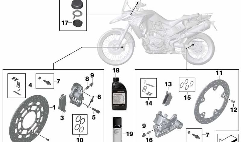 Juego de piezas de fijación derecha OEM 34117721854 para BMW Motorrad F700GS, F650GS, F800GS, F800GS Adventure. Original BMW Motorrad.