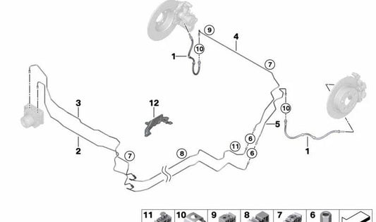 Tubería de freno trasera OEM 34326889329 para MINI F56 Cooper SE, F57F Cooper SE y más. Original MINI.