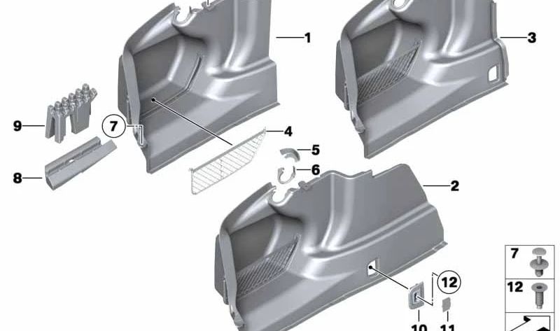 Revestimiento paso de rueda maletero izquierdo OEM 51479113341 para BMW F01, F02. Original BMW.