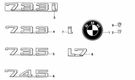Emblema trasero OEM 51141869985 para BMW E23. Original BMW.