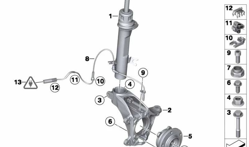 Amortiguador delantero izquierdo OEM 31309813651 para MINI R60, R61. Pieza original MINI, compatible con todos los modelos MINI Countryman (R60) y Paceman (R61).