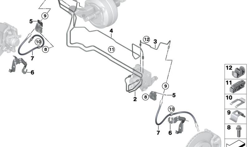 Soporte para latiguillo de freno delantero izquierdo OEM 34306799309 para BMW i3 (I01). Original BMW.