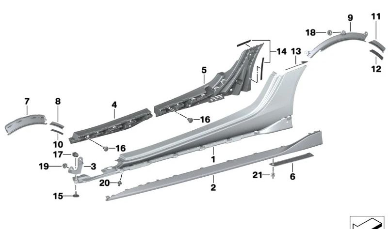 Faldón lateral derecho imprimado OEM 51779463802 para BMW G30, G31, G38. Original BMW.