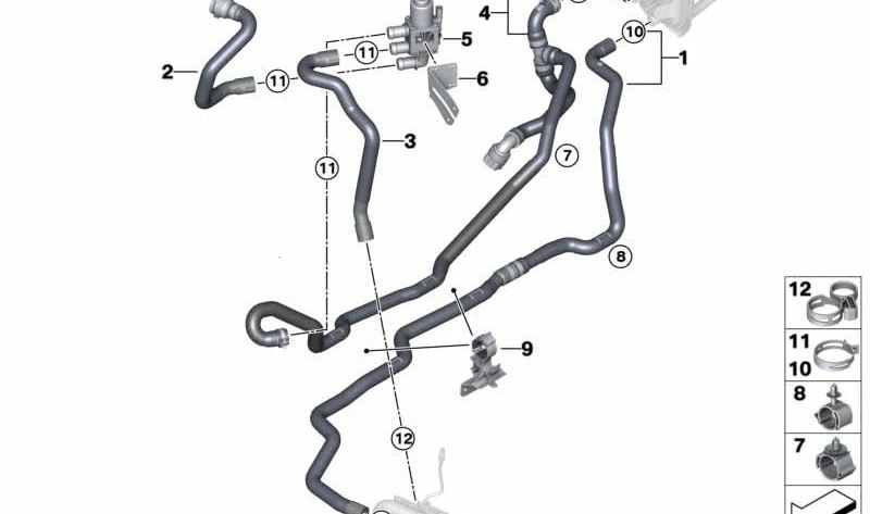 Manguito de retorno del refrigerante OEM 64219354476 para BMW G01 (X3) y G02 (X4). Compatible con modelos sDrive y xDrive 20i/30i. Original BMW.