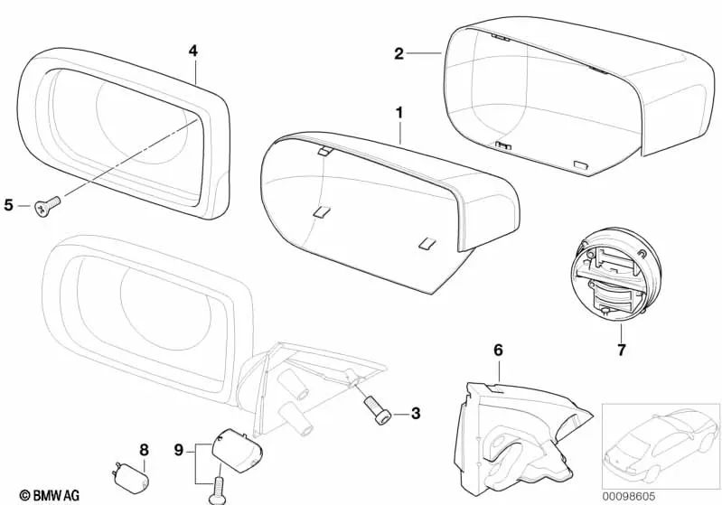 Juego de repuestos para accionamiento de memoria espejo exterior izquierdo OEM 67138375457 para BMW E46, E39, E38, E65... y más. Original BMW.