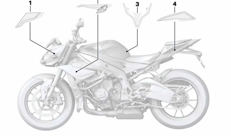 Inscripción izquierda OEM 51148406123 para BMW Motorrad S 1000 R (K47) 2016-2020. Original BMW Motorrad.