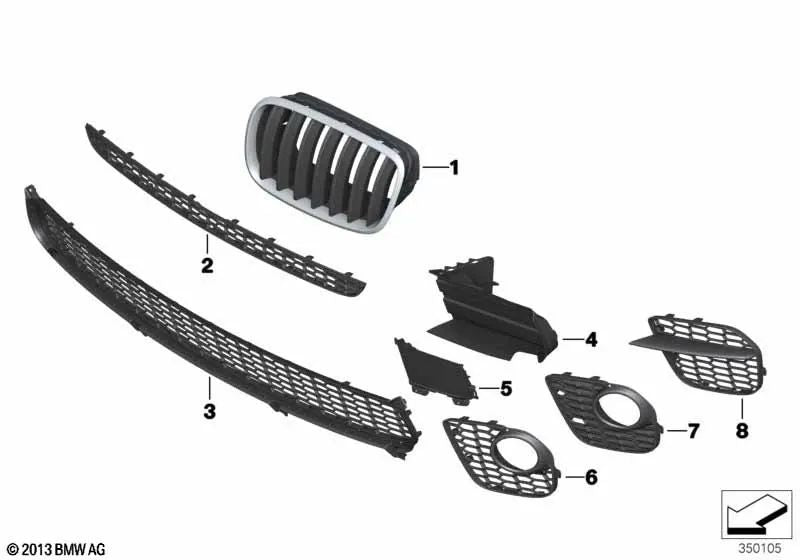 Right open grille for BMW E70N (OEM 51118047344). Original BMW.
