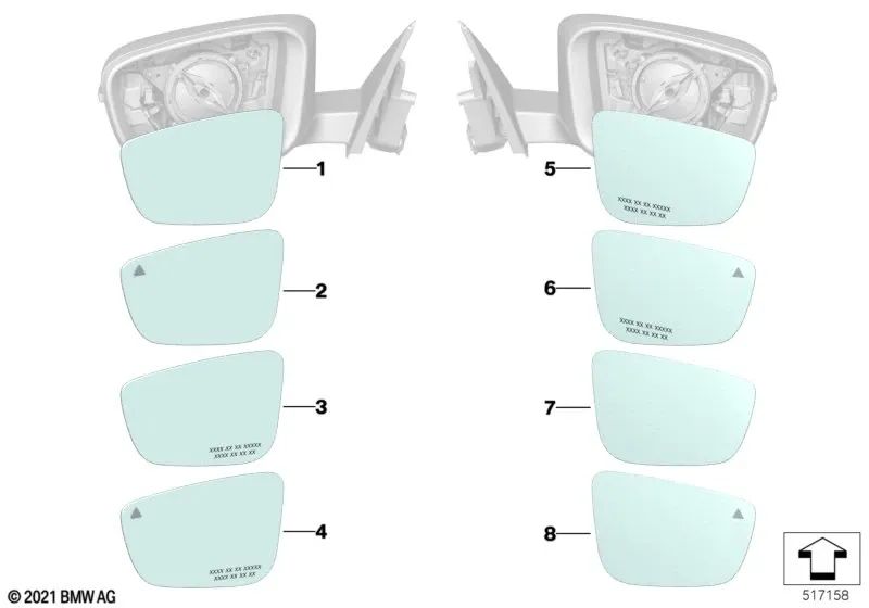 Vidro espelho aquecido grande angular direito OEM 51169492764 para BMW G42, G87 M2, G20, G80 M3, G22, G82 M4, G23, G83 M4, G26, i4... e muito mais. BMW genuíno.