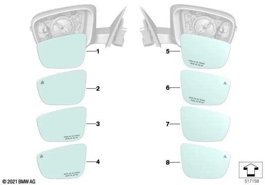 Beheiztes Weitwinkelspiegelglas rechts OEM 51169492764 für BMW G42, G87 M2, G20, G80 M3, G22, G82 M4, G23, G83 M4, G26, i4... und mehr. Original BMW.