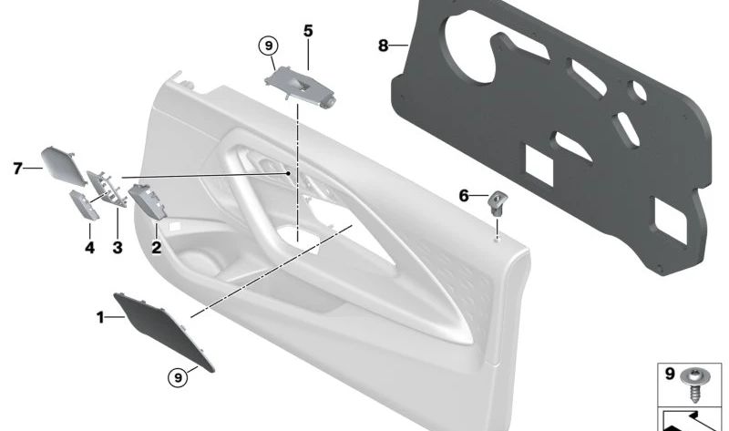Aislante acústico puerta delantera derecha OEM 51419474638 para BMW G42 y G87. Original BMW.