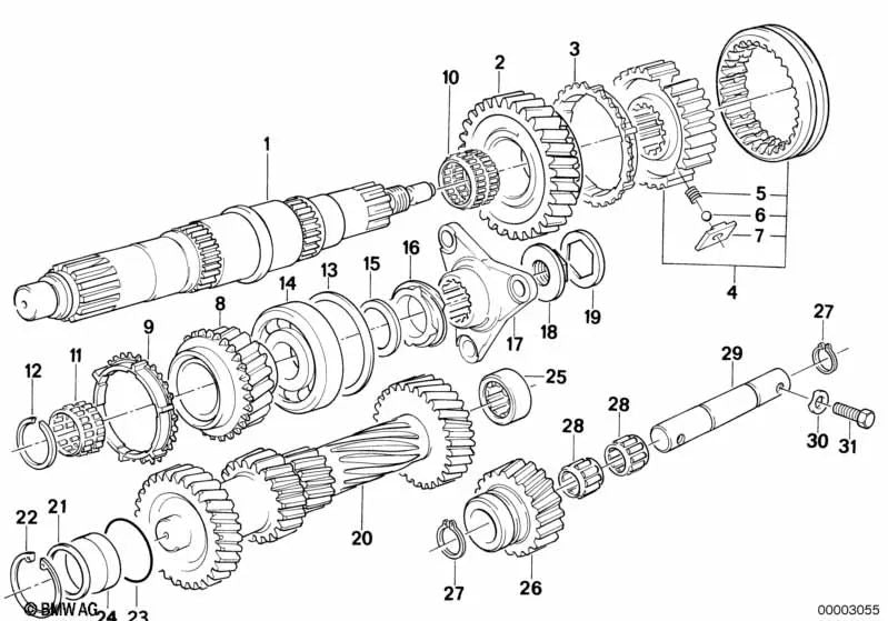 Cojinete para BMW Serie 3 E21, E30, Serie 5 E28, E34, Serie 6 E24, Serie 7 E23, E32 (OEM 23121224076). Original BMW.