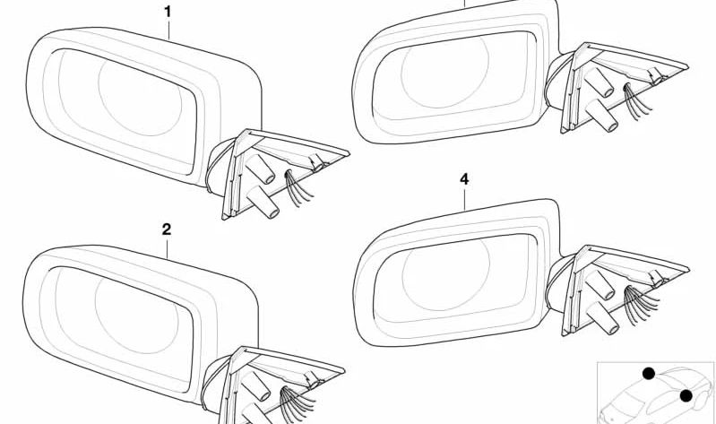 Retrovisor derecho exterior sin cristal con calefacción OEM 51167892146 para BMW E38 725tds, 728i, 730d, 730i. Color negro brillante. Original BMW.