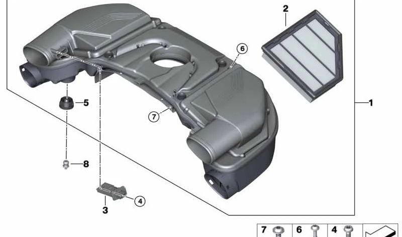 Silenciador de admisión de aire OEM 13718622618 para BMW G30, G11, G12. Original BMW.