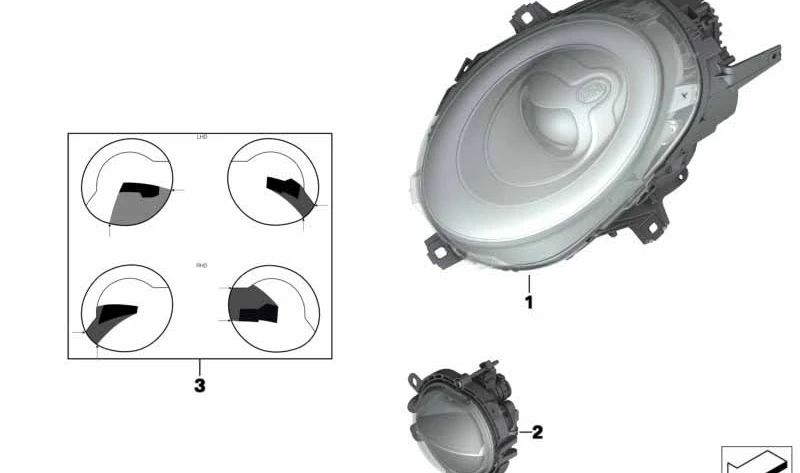 Faro delantero izquierdo con intermitente amarillo OEM 63117401595 para MINI F56, F55, Clubman F54, Cabrio F57. Original MINI.
