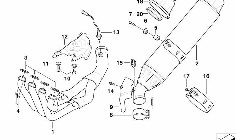 Soporte de escape OEM 18127671494 para BMW Motorrad K 1200 S, K 1200 R, K 1200 GT, K 1300 GT, R 1200 RT, R 900 RT, R 1200 R. Original BMW Motorrad.