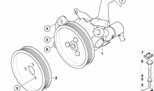 Bomba de dirección asistida OEM 32416783430 para BMW E60, E61, E63, E64. Original BMW.